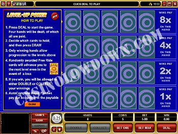 Aces and Faces Level-Up Poker Rules Screen