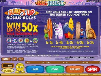 Big Break Bonus Rules Screen
