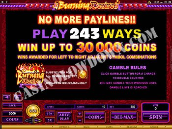 Burning Desire Paytable Screen