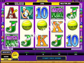 Centre Court Free Spins Screen