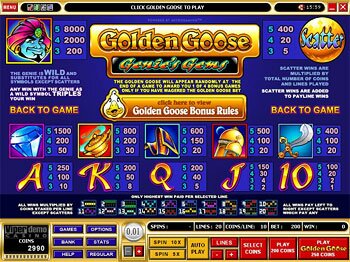 Golden Goose Genie�s Gems First Payout Screen