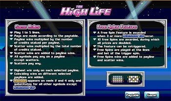 The High Life Rules Screen