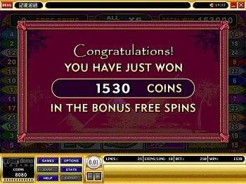 Isis VideoSlot Free Spins Summary Screen