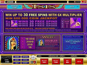 Isis VideoSlot Paytable Screen 1