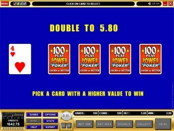 Jacks or Better 100 Play Power Poker Gamble