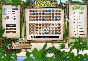 Jungle Keno Pick 10 Numbers Screen