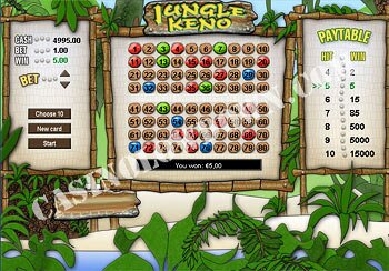 Jungle Keno Winnings Screen