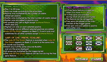 Lady of the Orient Rules Screen