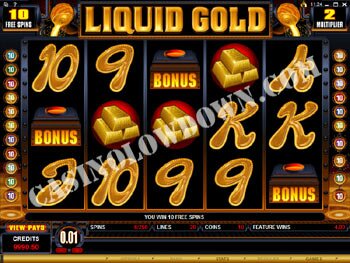 Liquid Gold Free Spins Screen