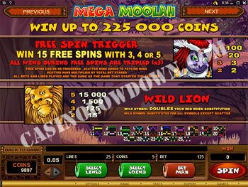 Mega Moolah Paytable 1