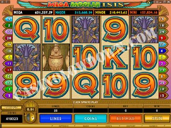 Mega Moolah Isis Main Screen