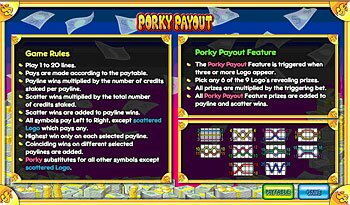 Porky Payout Rules Screen