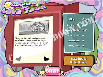 Psychedelic Sixties - Bonus round instructions screen with city list