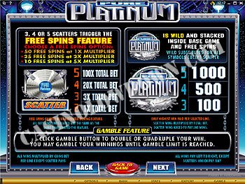 Pure Platinum Paytable