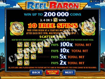 Reel Baron Paytable Screen