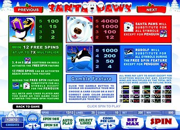 Santa Paws Paytable 1