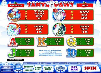 Santa Paws Paytable 2