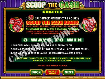 Scoop the Cash Paytable Screen