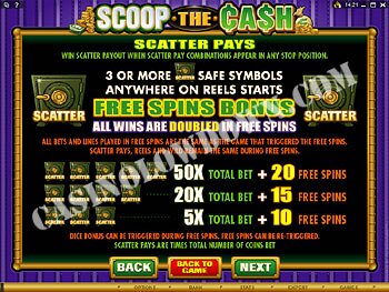 Scoop the Cash Paytable Screen