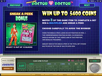 Sneak a Peak Doctor Doctor Paytable