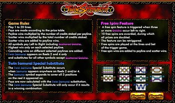Twin Samurai Rules Screen