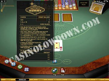 Vegas 3 Card Rummy Gold Paytable Screen