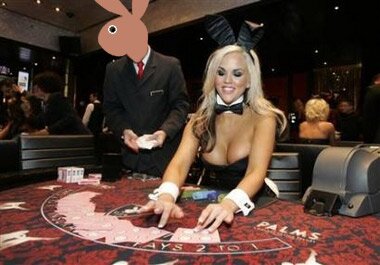 Playboy Bunny looks at Bunny dealer